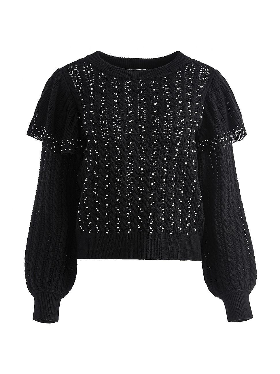 Womens Rosi Pearl-Embellished Cable Knit Sweater Product Image