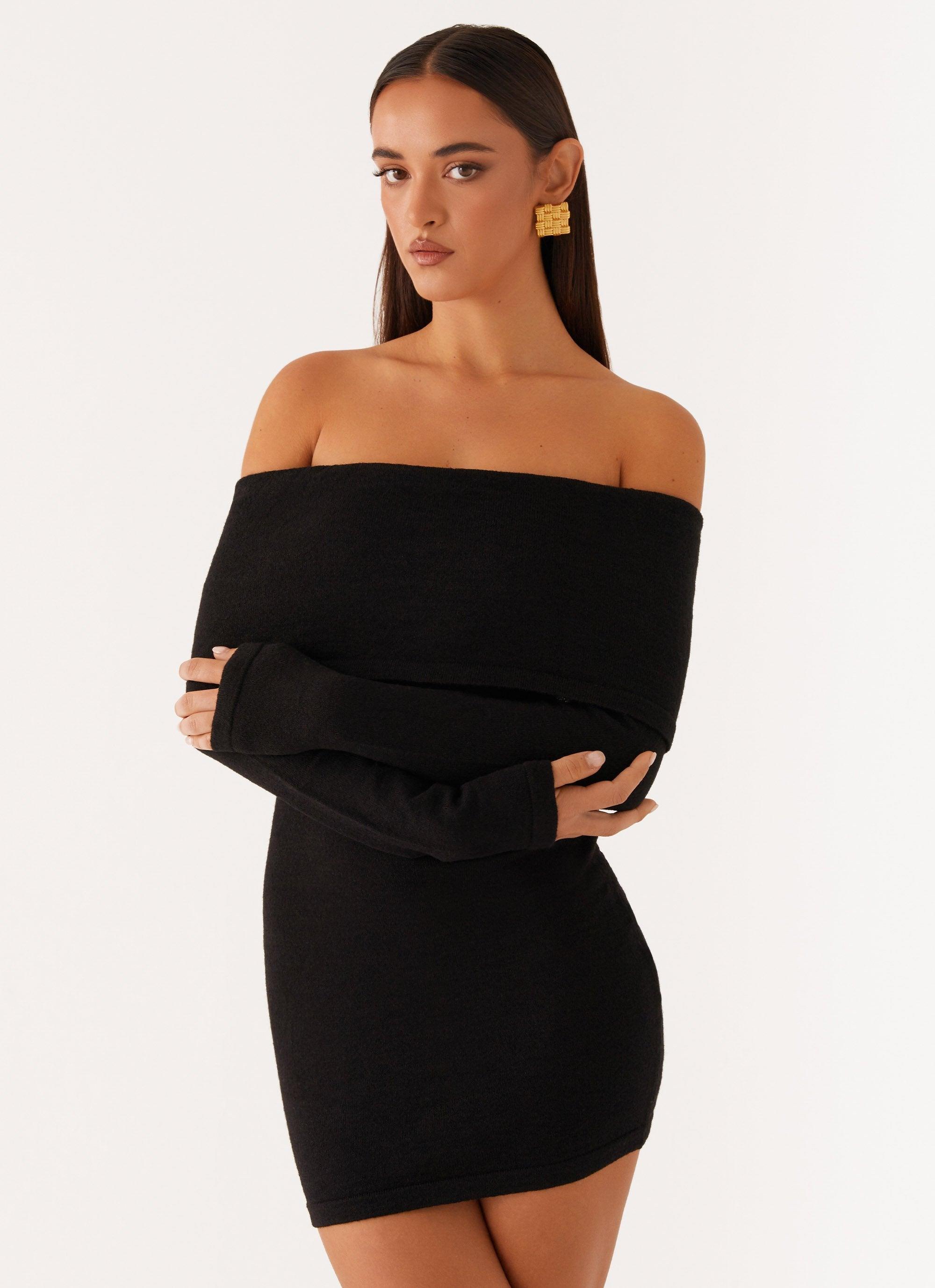 Myla Off Shoulder Mini Dress - Black Product Image