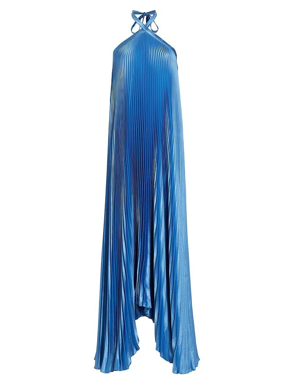 Womens Pleated Asymmetric Halter Gown Product Image