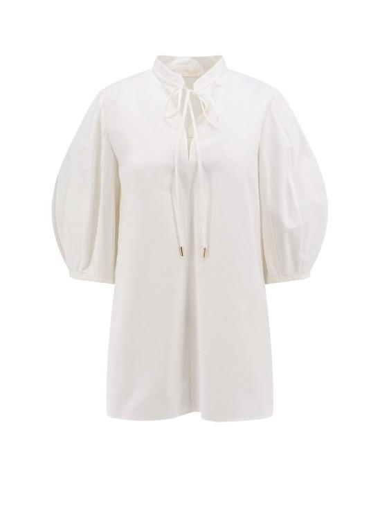 CHLOÉ Organic Cotton Poplin Top With Tie Neckline In White Product Image