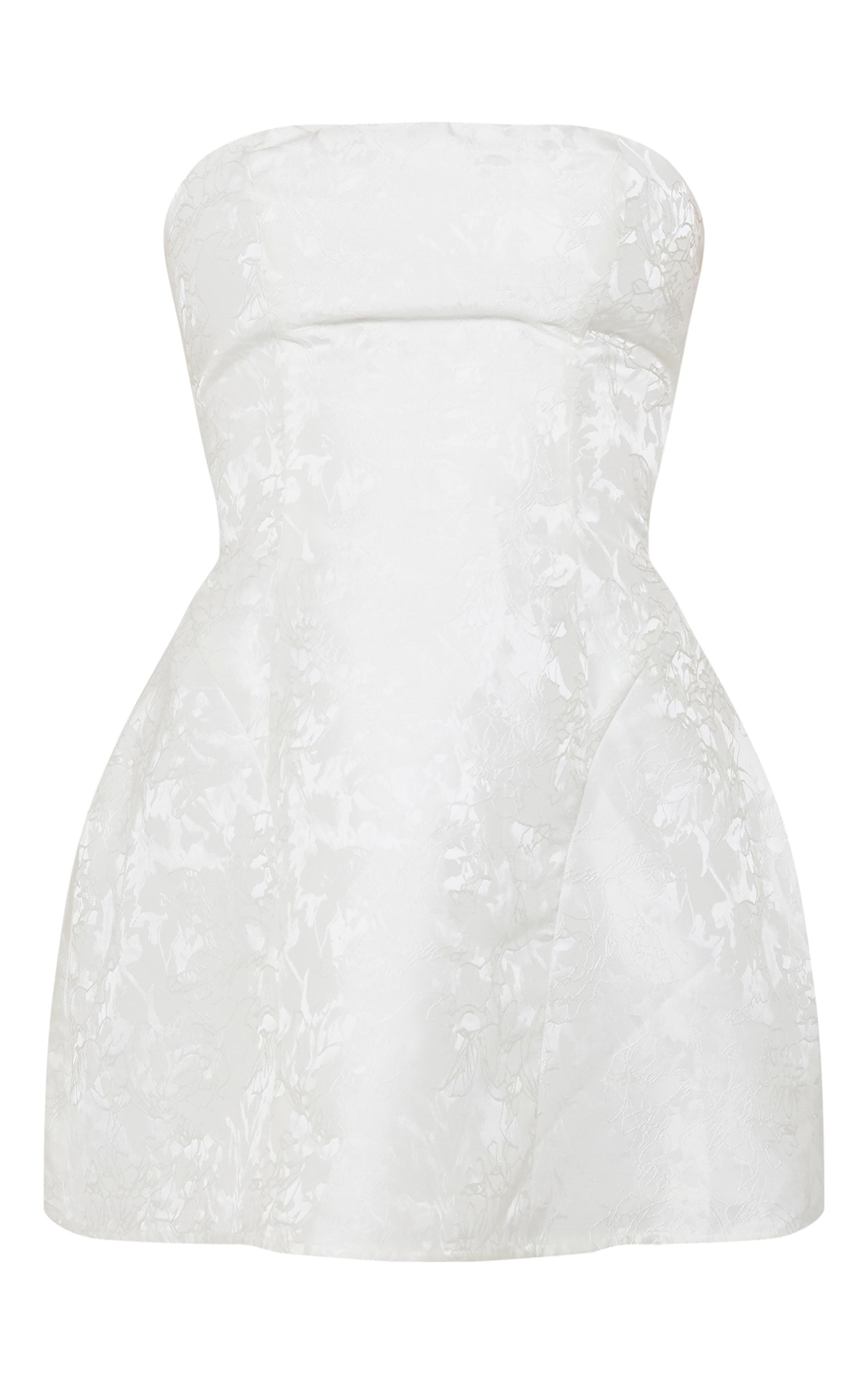 Cream Satin Jacquard Floral Oversized Bow A Line Shift Dress Product Image