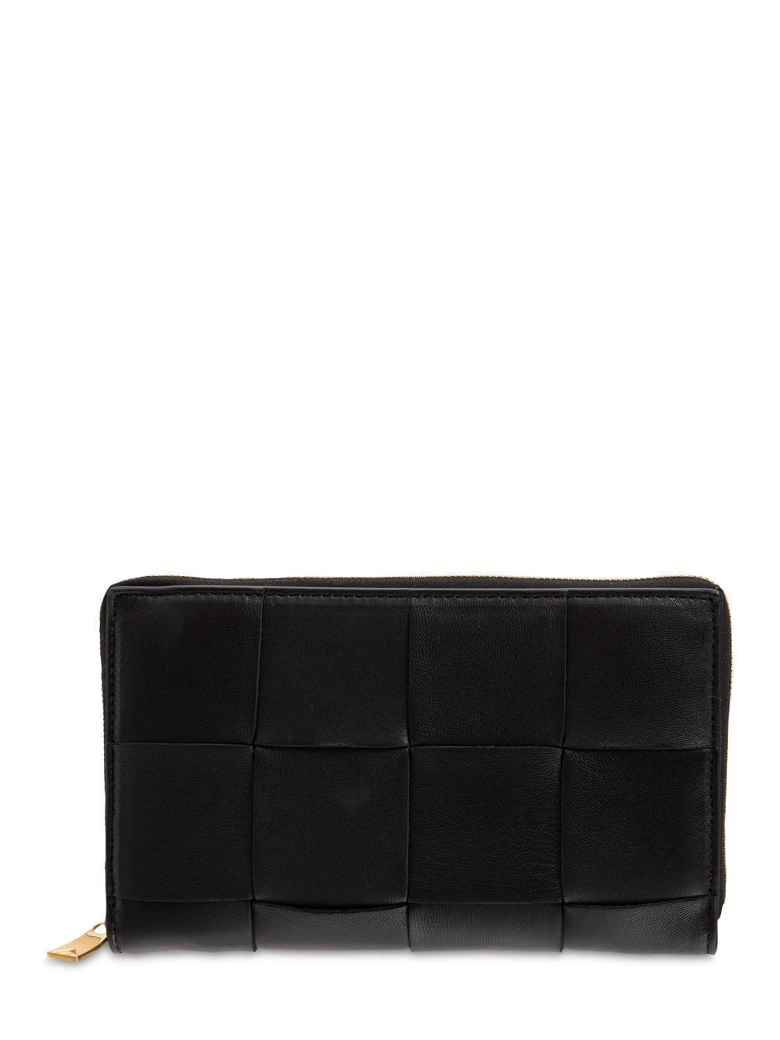 BOTTEGA VENETA Intreccio Leather Wallet In Black-gold Product Image