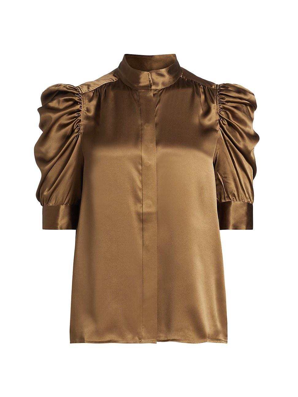 Gillian Silk Ruched Sleeve Top Product Image