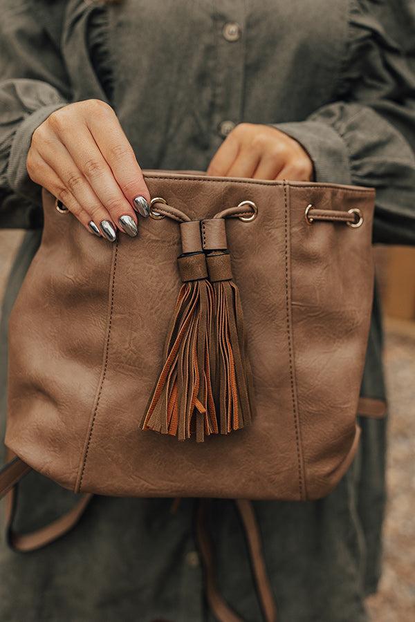 The Kenzo Faux Leather Fringe Backpack In Taupe Product Image