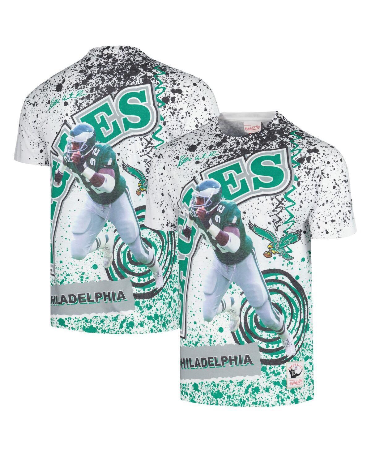 Mens Mitchell & Ness Reggie White White Philadelphia Eagles Retired Player Name and Number Burst T-shirt Product Image