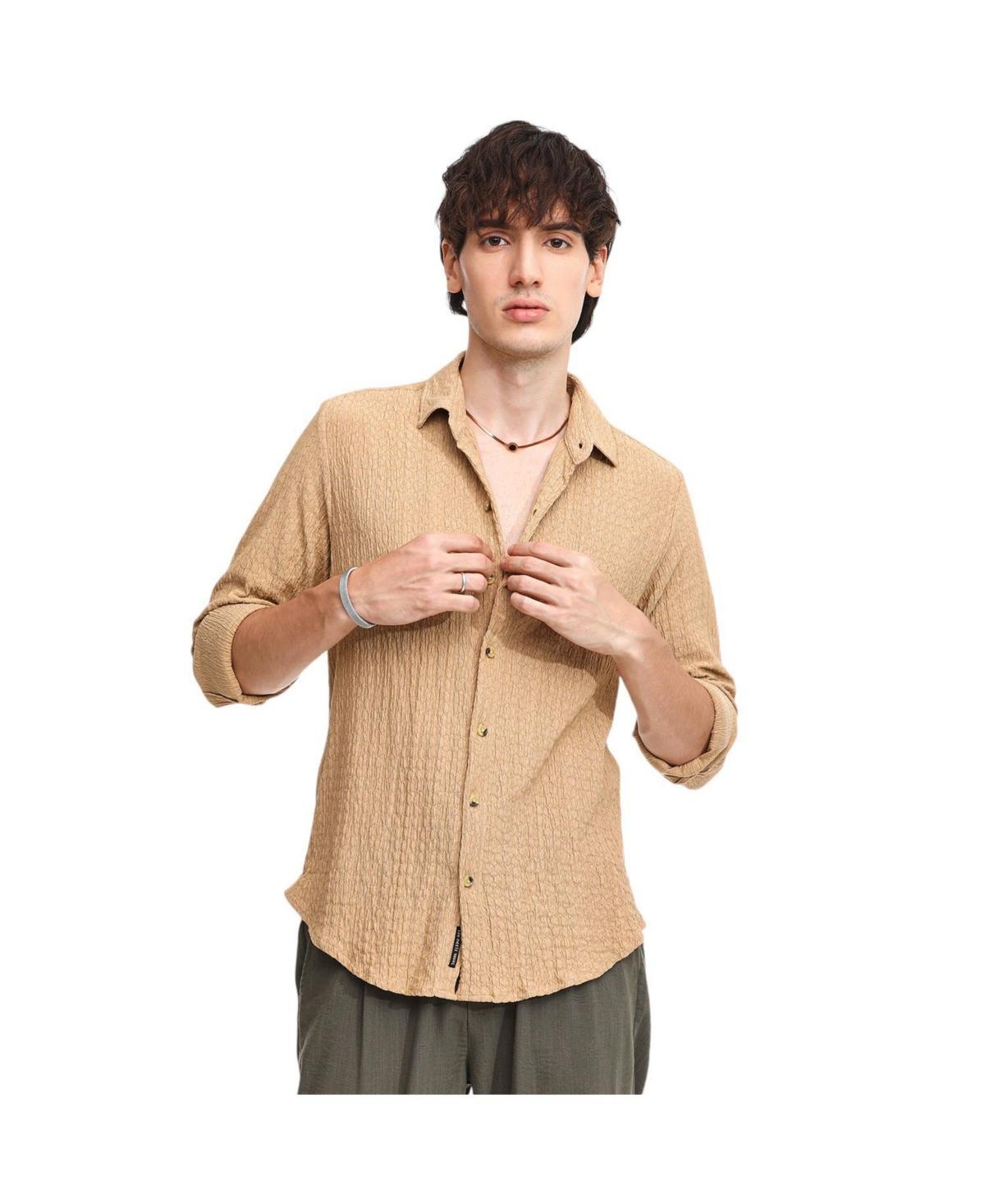 Campus Sutra Mens Buff Beige Micro Hexagon-Lined Shirt - Beige Product Image