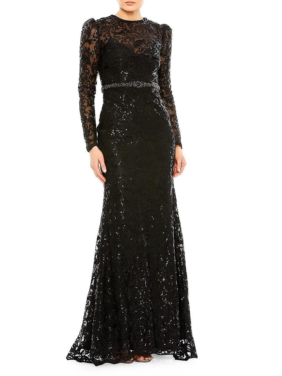 Mac Duggal Sequin Tapestry Long Sleeve Trumpet Gown Product Image