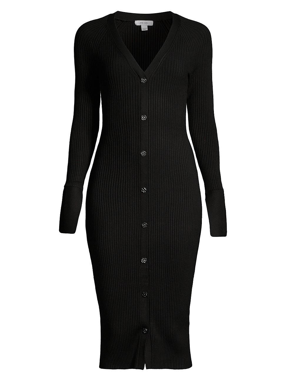 Reiss Avery Button-Up Long Sleeve Rib Sweater Dress product image