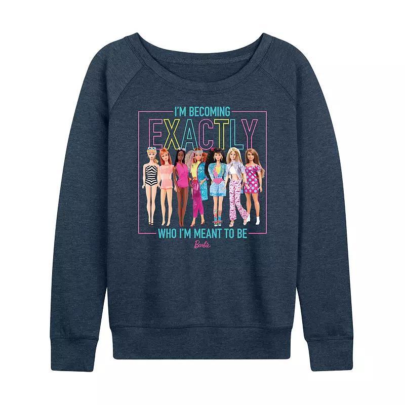 Womens Barbie Who Im Meant To Be Graphic Lightweight French Terry Sweatshirt Grey Blue Product Image