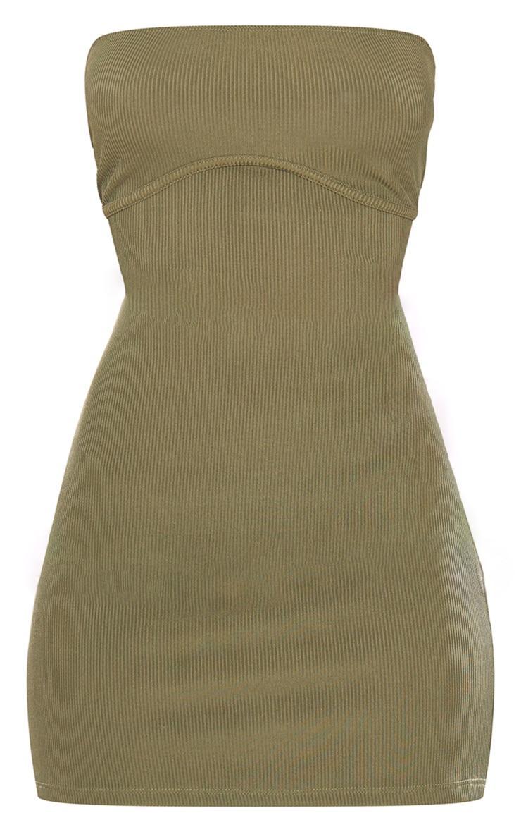 Olive Ribbed Bandeau Underbust Detail Bodycon Dress Product Image