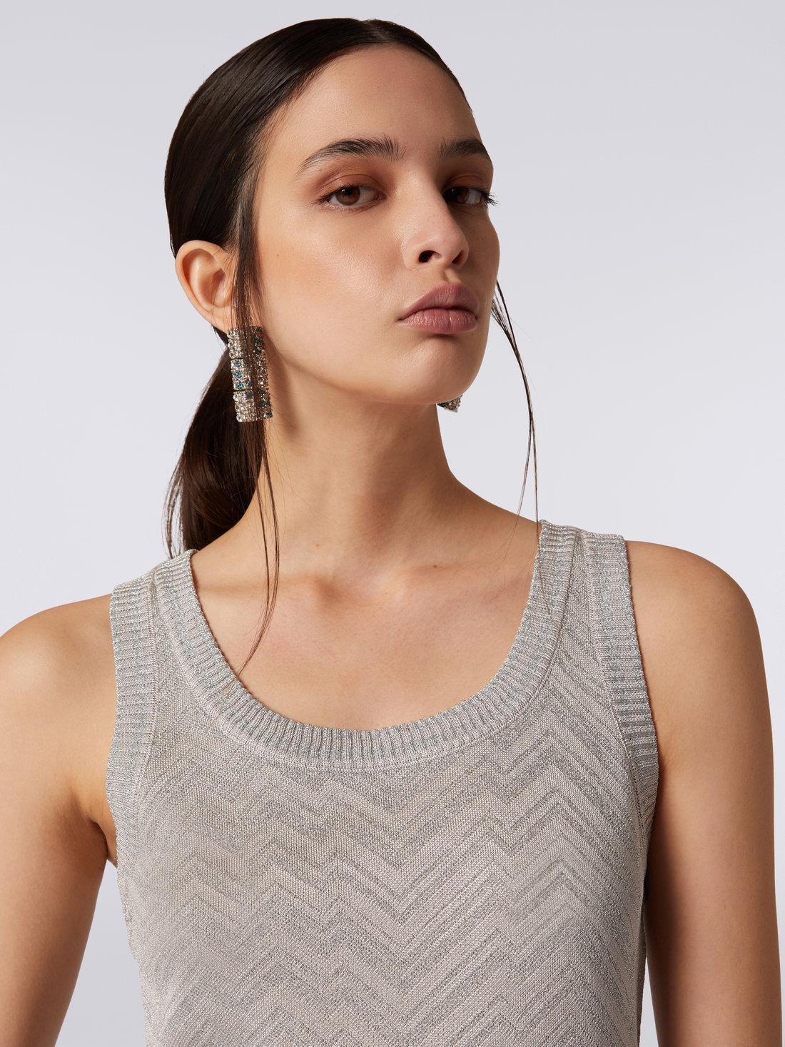 Viscose blend tank top with tone-on-tone chevron and lamé Silver | Missoni Product Image