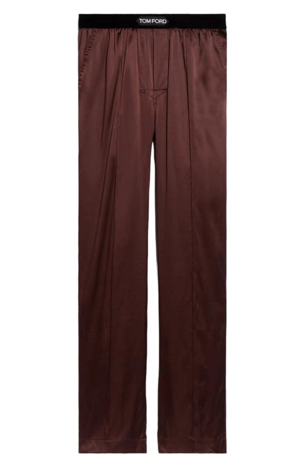 TOM FORD Logo-waistband Silk Pajama Botton In Brown Product Image