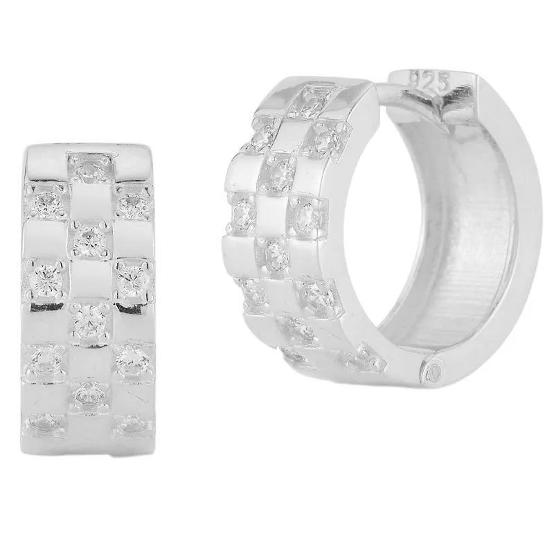 Sunkissed Sterling 14k Gold Over Cubic Zirconia Checkered Huggie Earrings, Womens, Silver Tone Product Image