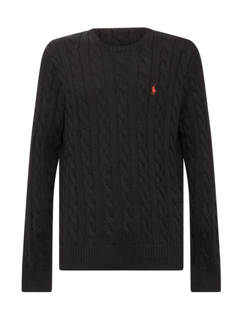 POLO RALPH LAUREN Logo-embroidered Cotton-knit Jumper In Black Product Image