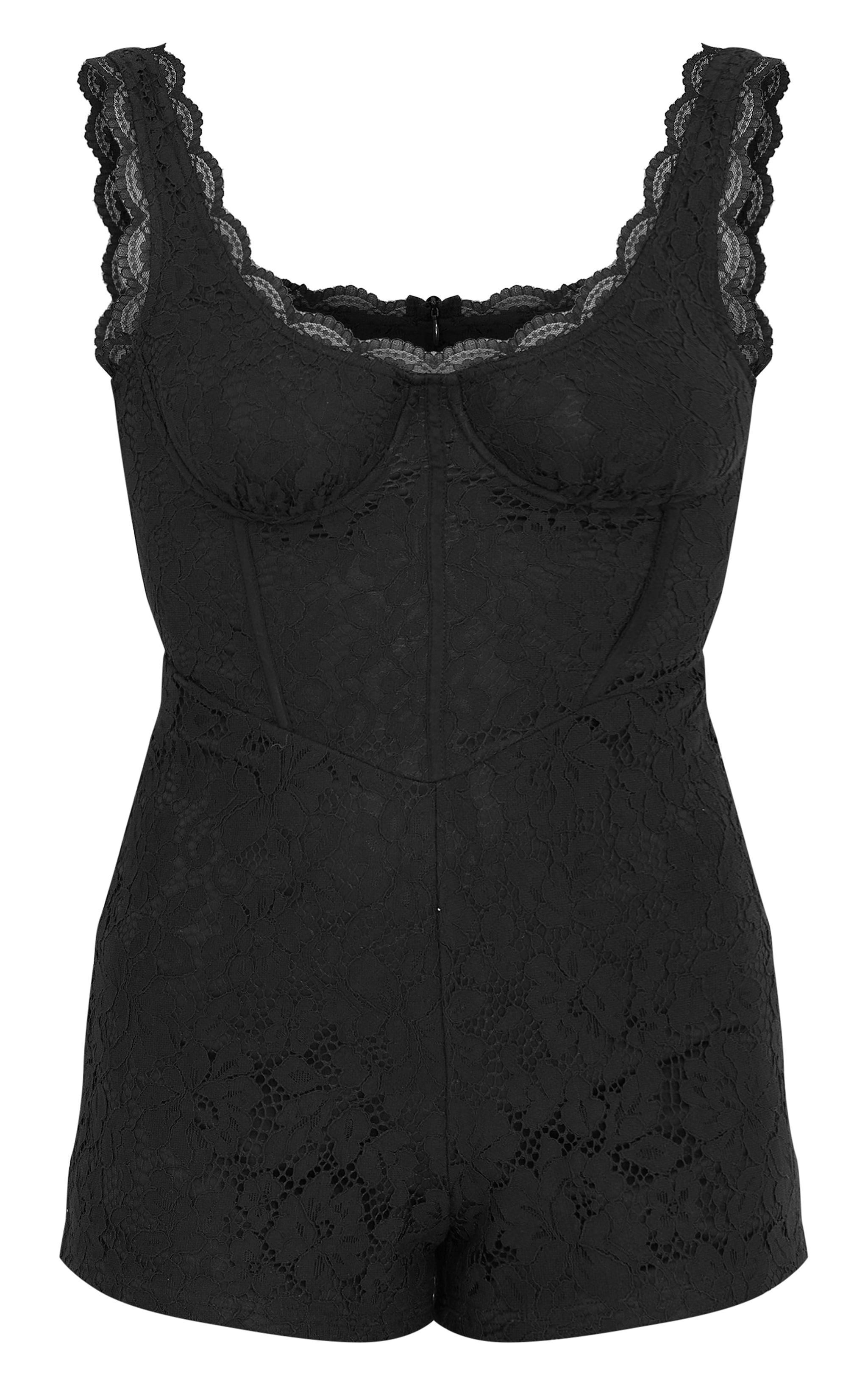 Black Lace Boning Detail Strappy Romper Product Image