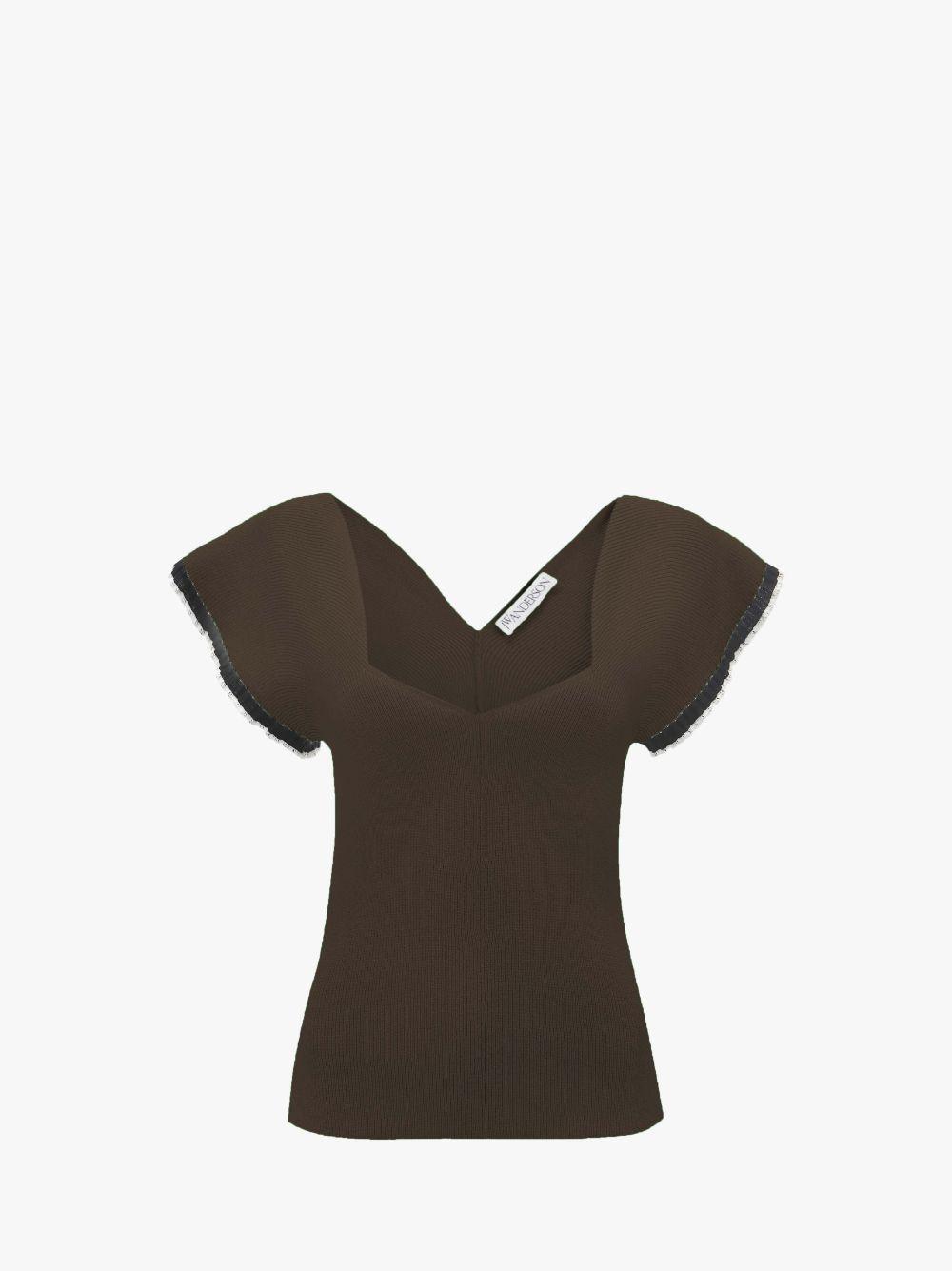 SHORT SLEEVE TOP WITH FRILL CUFF in brown | JW Anderson US  Product Image