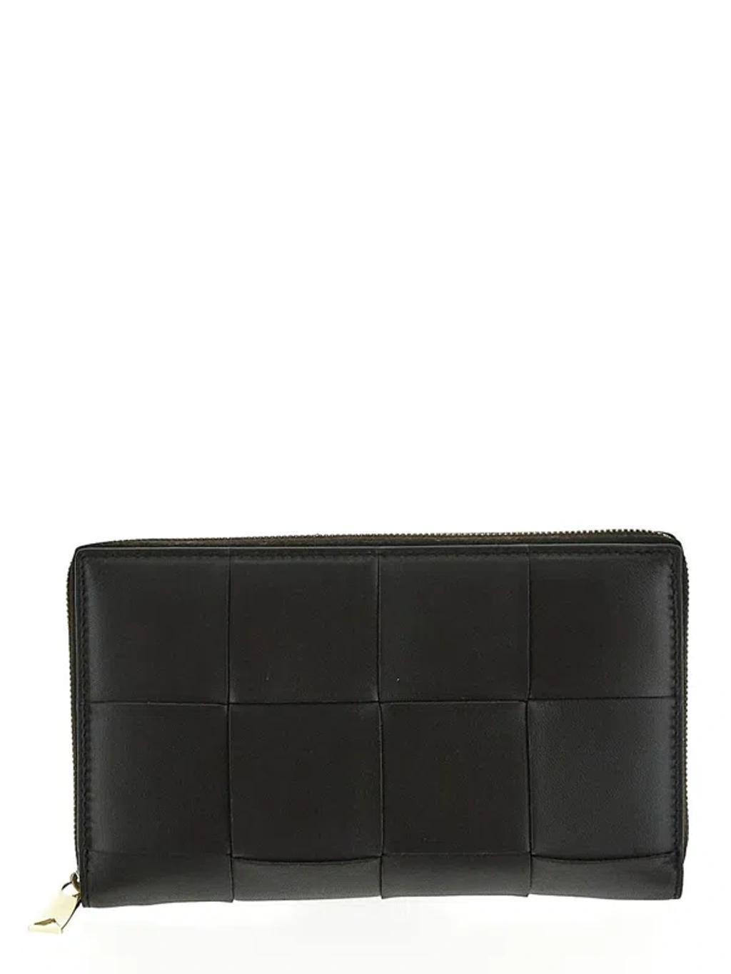 BOTTEGA VENETA Intreccio Leather Wallet In Black-gold Product Image