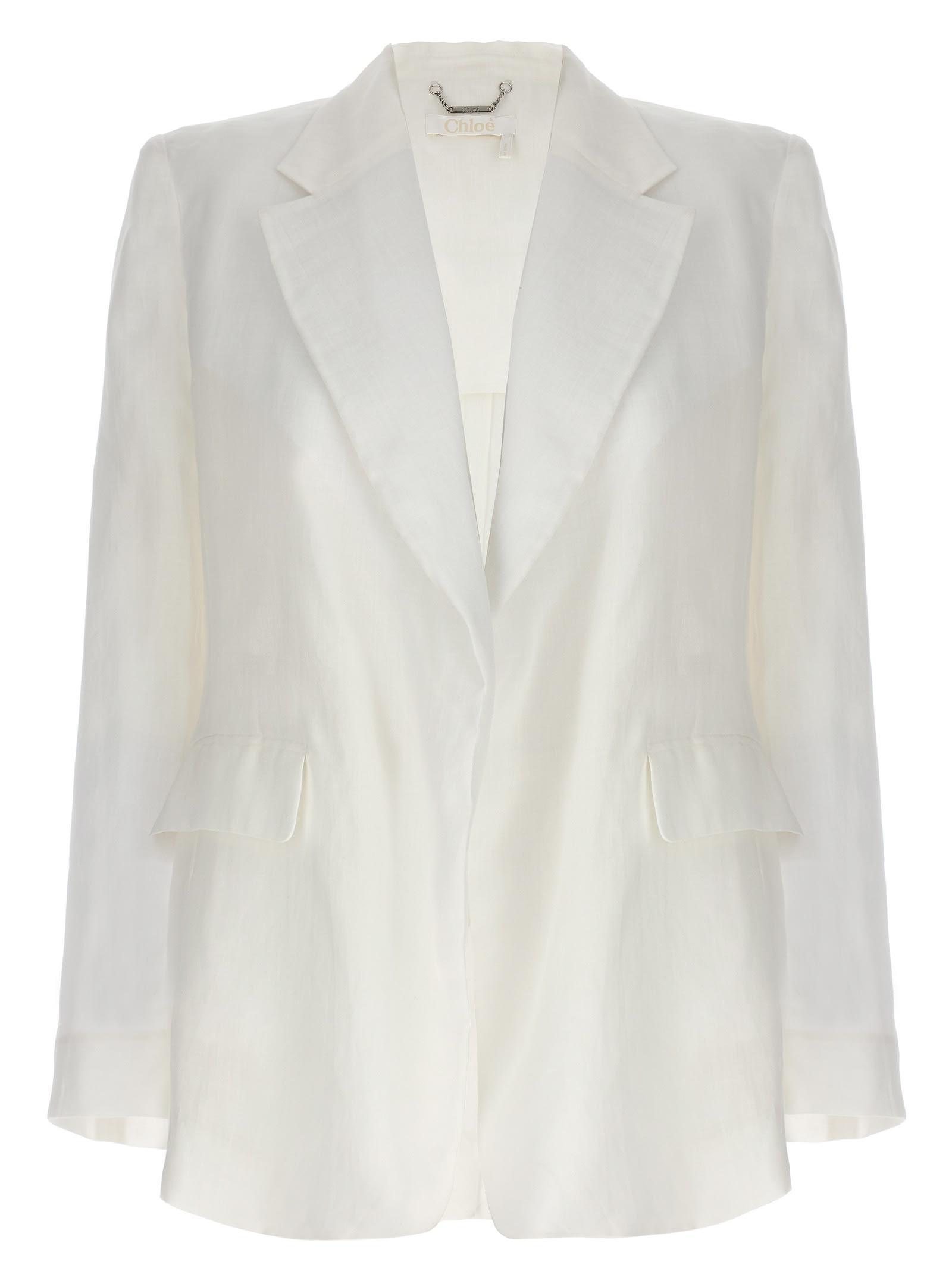 Double-breasted Blazer In White Product Image