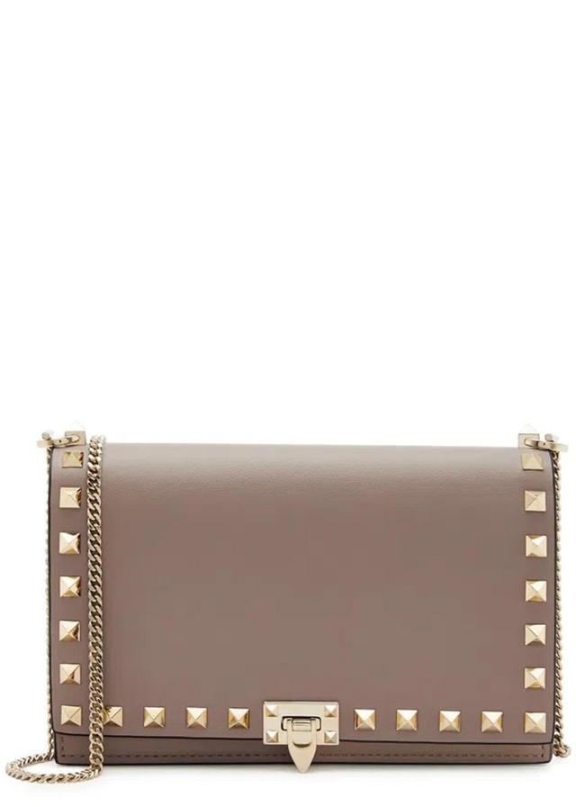 VALENTINO GARAVANI Rockstud Leather Pouch In Nude Product Image