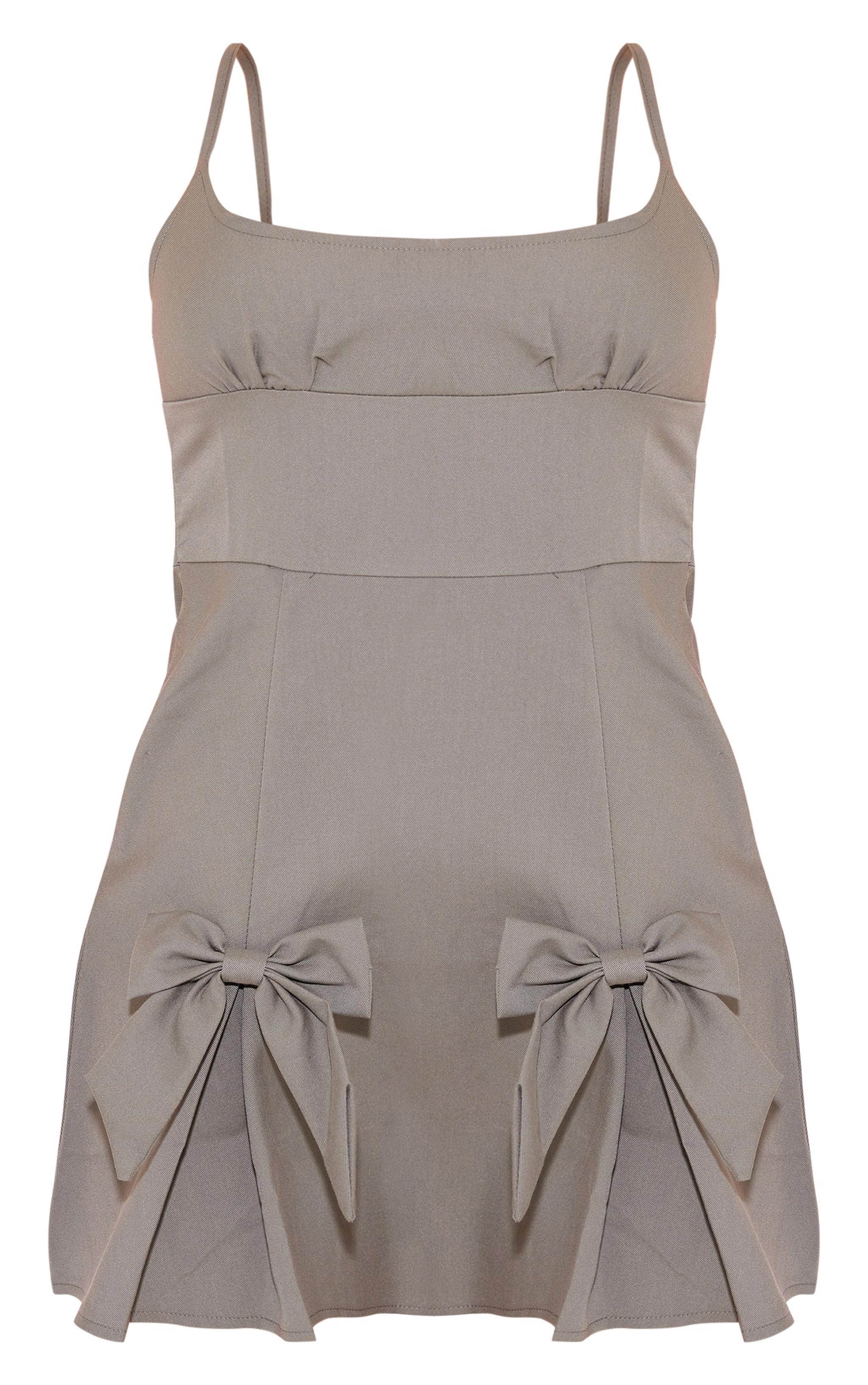 Grey Tailored Woven Pleated Bow Shift Dress product image