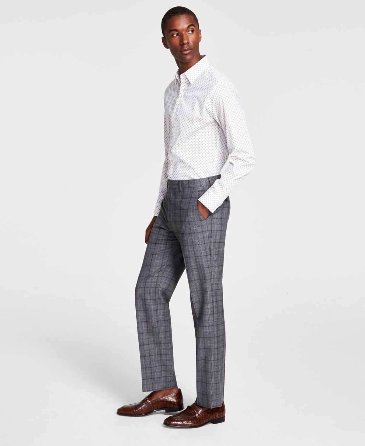 Michael Kors Mens Plaid Classic-Fit Wool-Blend Stretch Suit Separate Pants - Charcoal Product Image