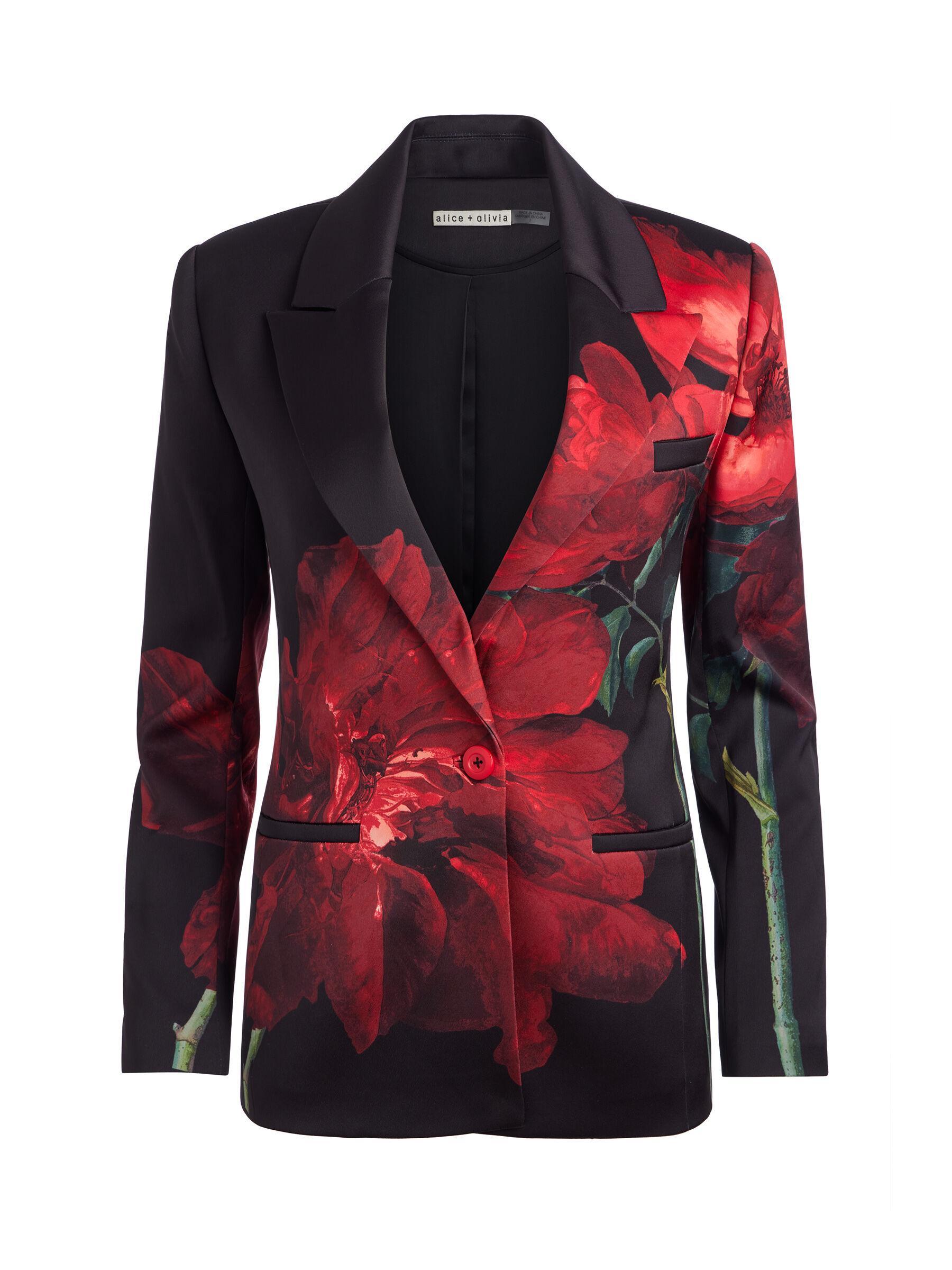 ALICE AND OLIVIA Silas Single Breasted Blazer In Peony Petals Bright Ruby Product Image