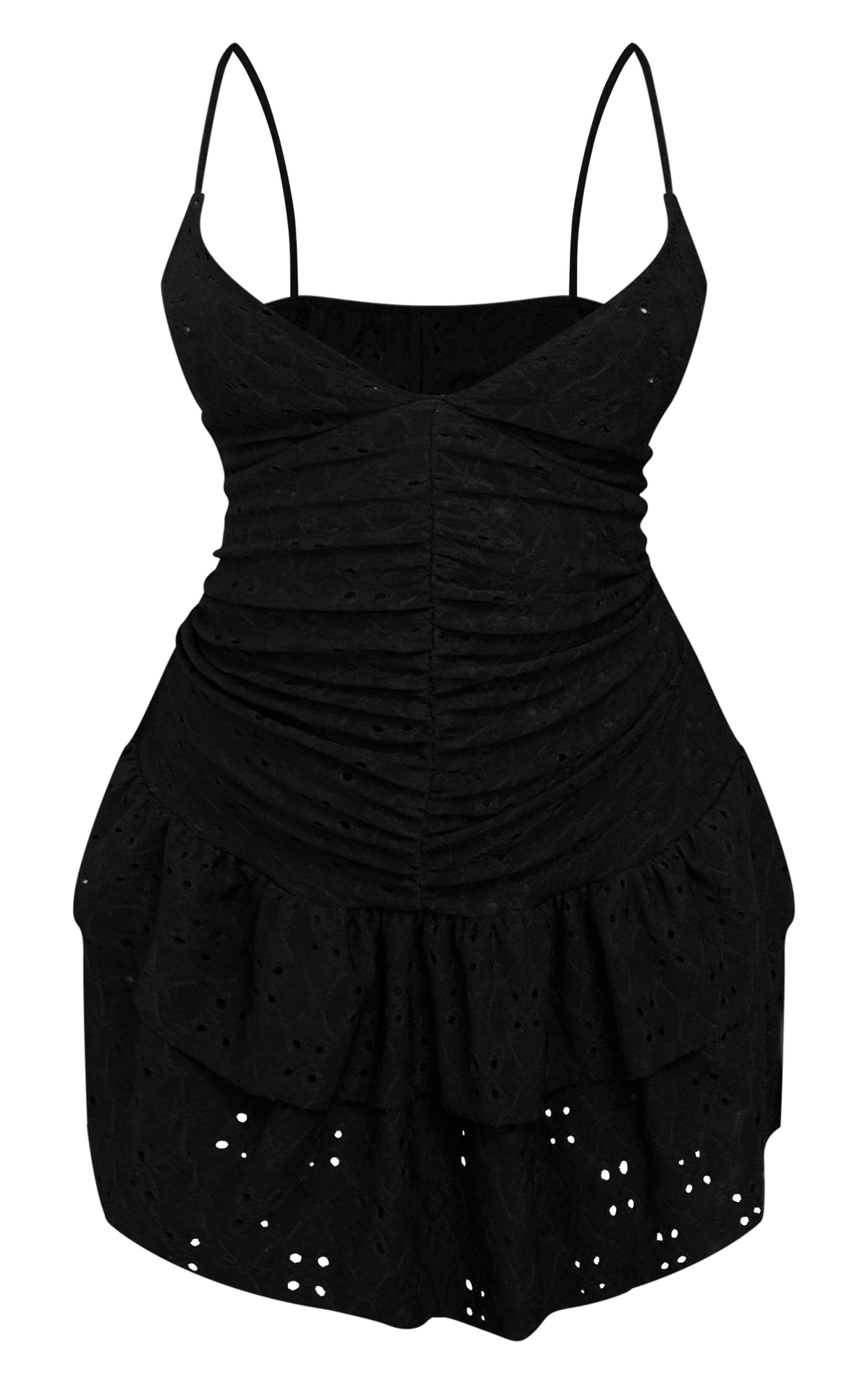 Black Broderie Cami Frill Hem Shift Dress Product Image