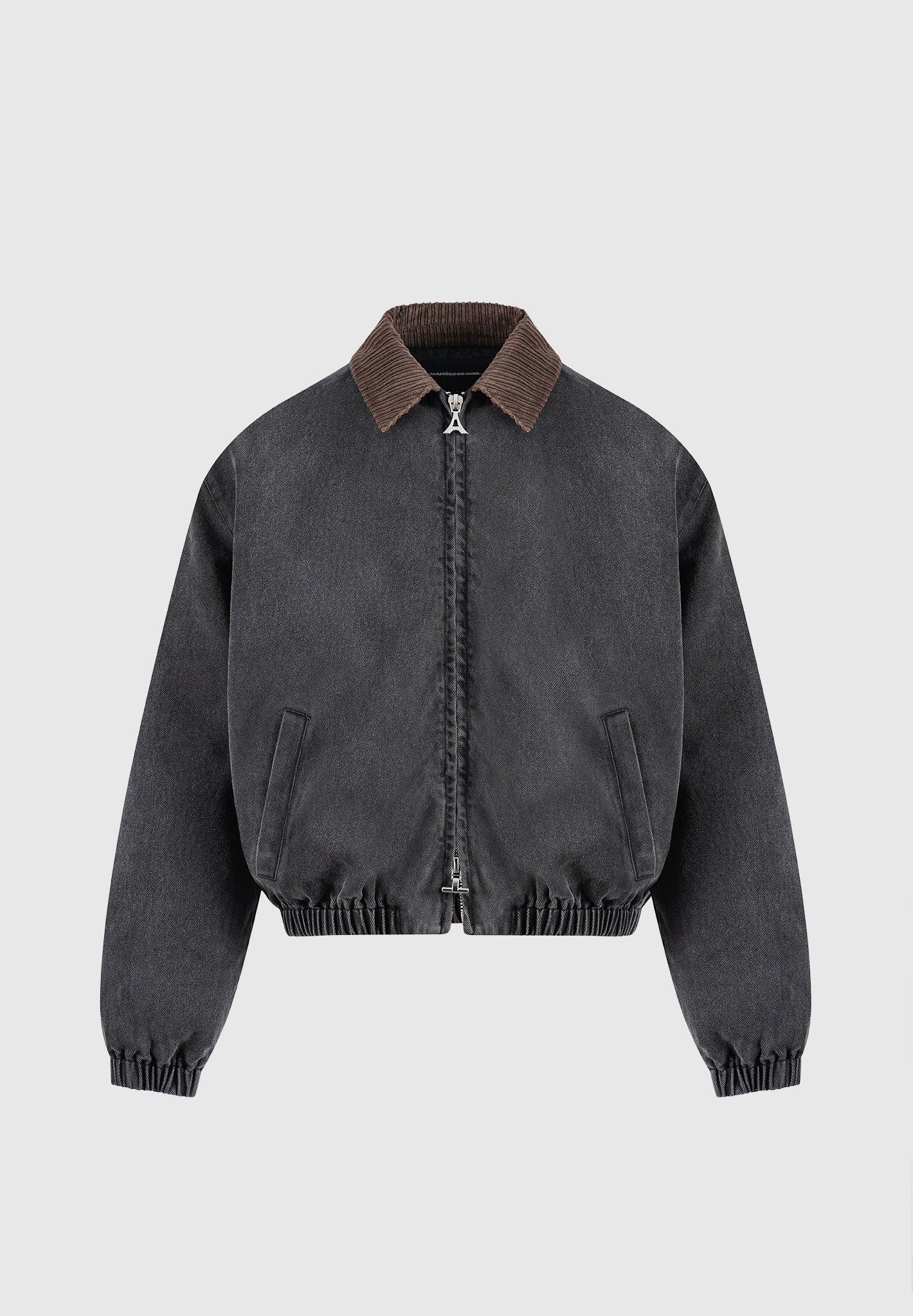 Denim Padded Cropped Bomber Jacket - Washed Grey Male Product Image