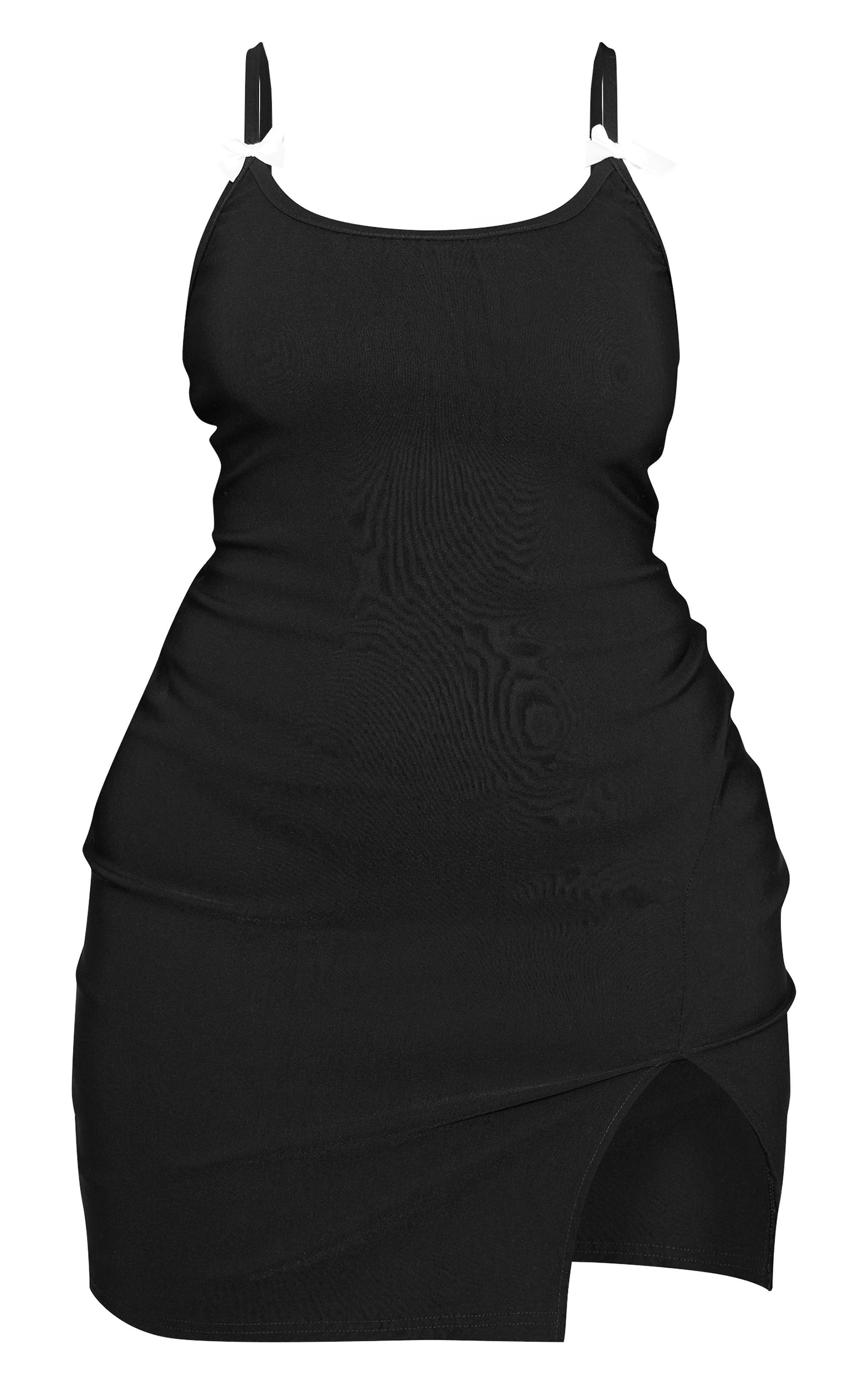 Plus Black Bow Detail Split Hem Bodycon Dress Product Image