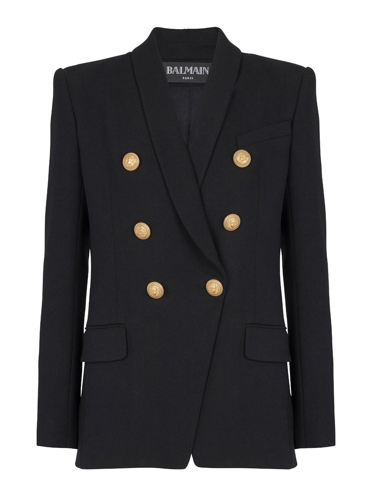 BALMAIN Elegant Black Double-breasted Wool Jacket In Negro Product Image