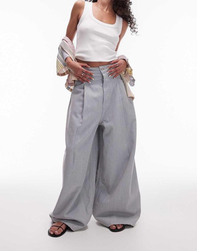 Topshop pleated extreme wide leg jeans in chalky blue Product Image