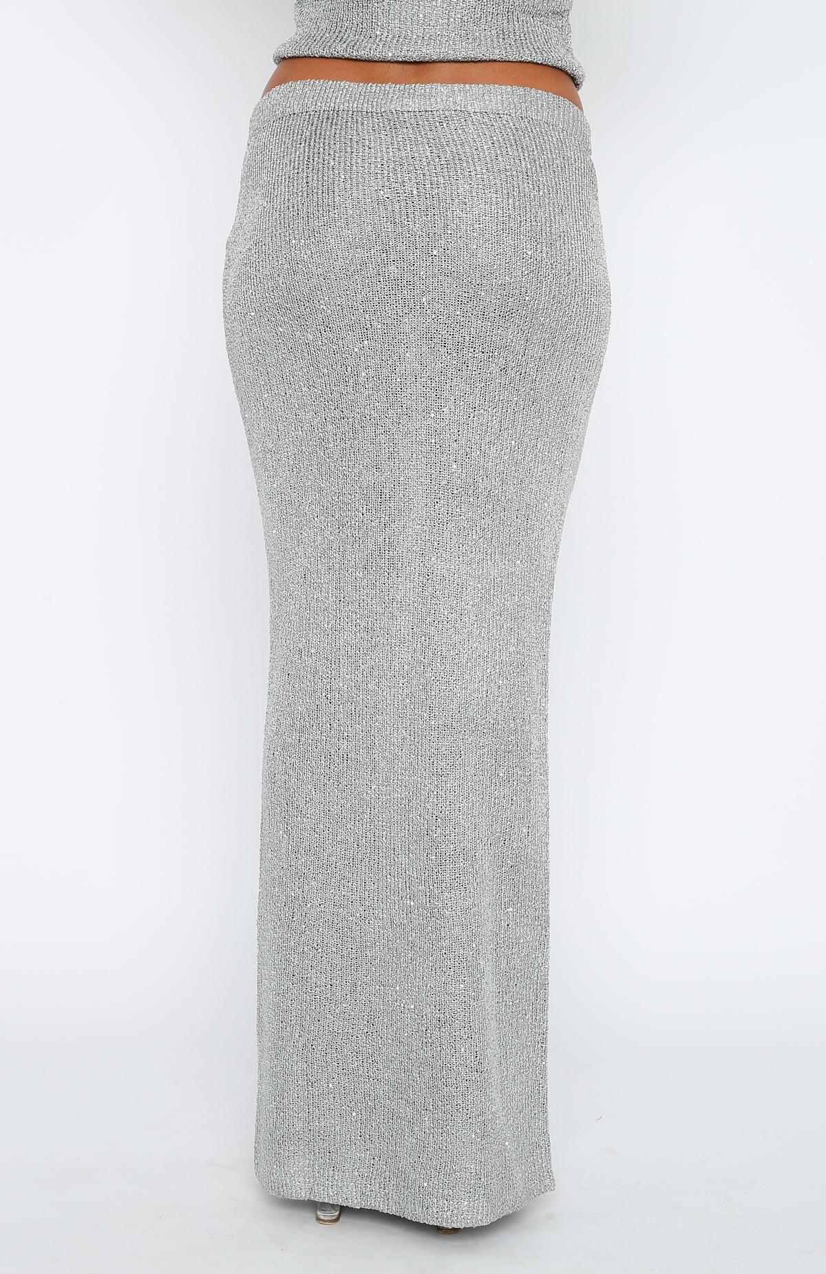 Star Shining Sequin Knit Maxi Skirt Grey Product Image