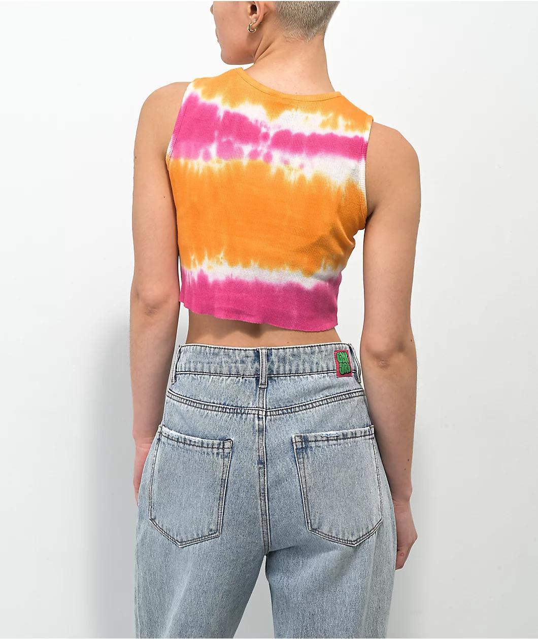 A.LAB Honey World Pink & Orange Tie Dye Crop Tank Top Product Image