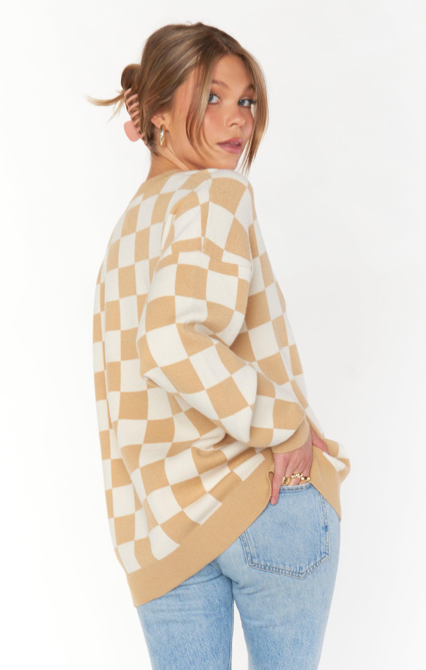 Scout Sweater ~ Tan Checker Knit Product Image