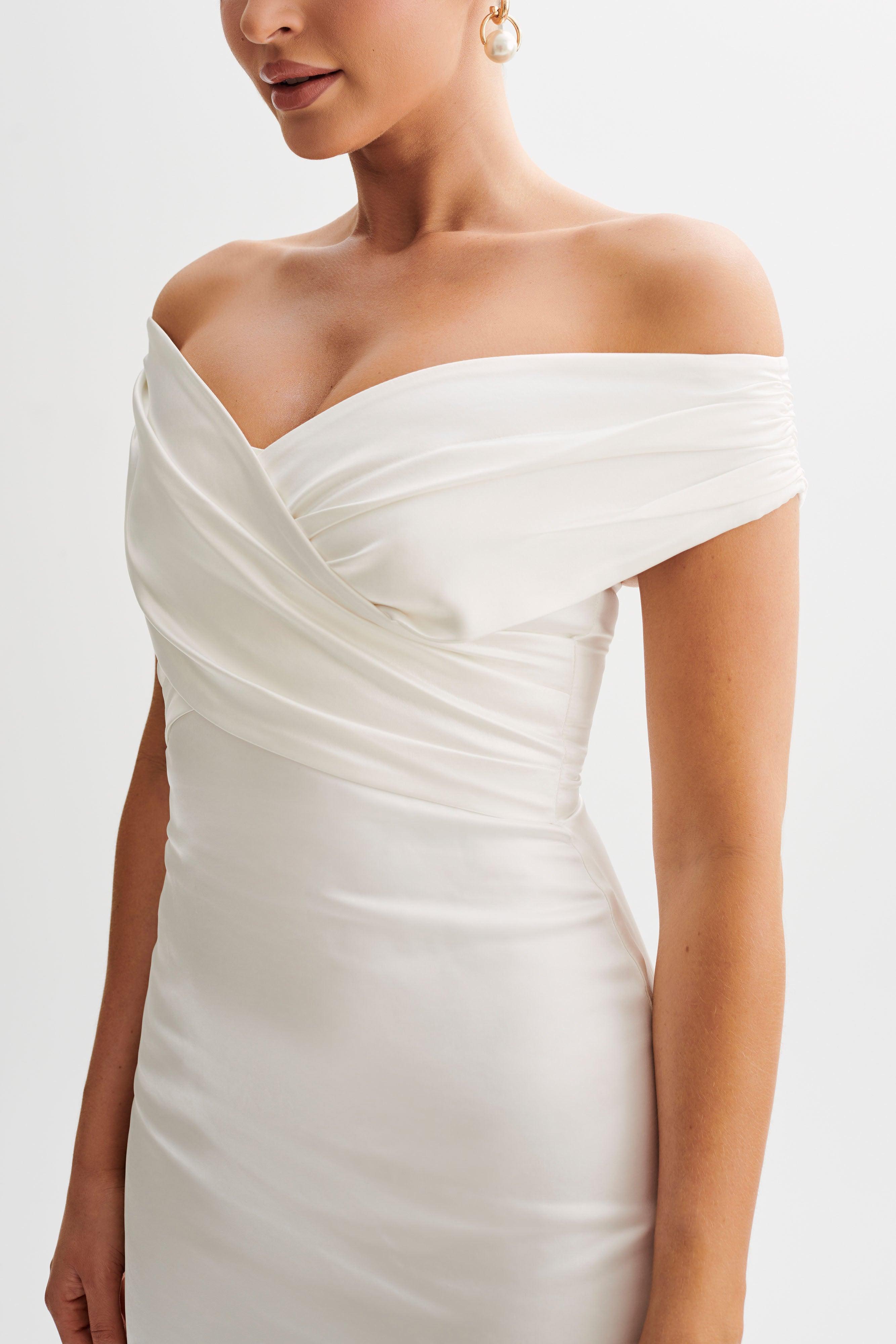 Harley Off Shoulder Satin Maxi Dress - Ivory Product Image