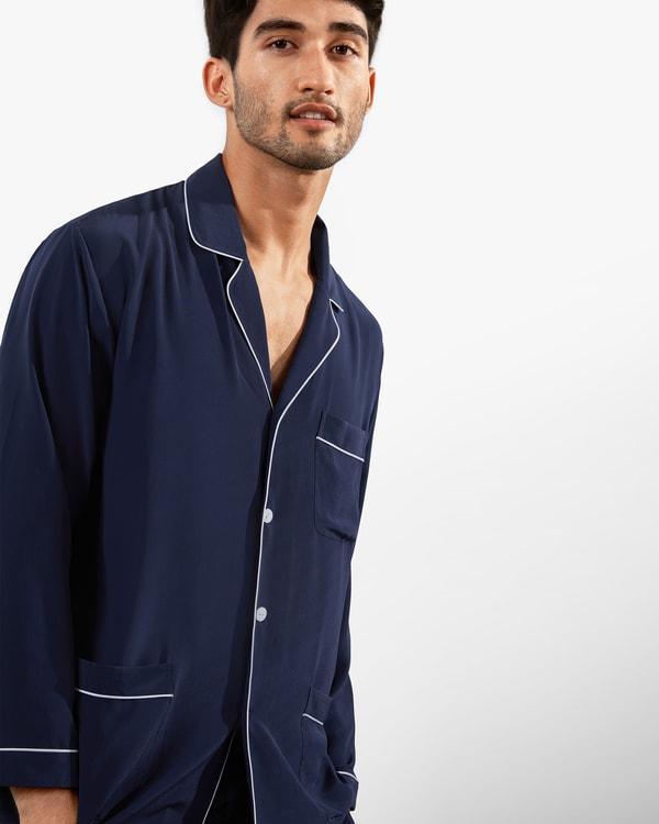 Silk Pajamas Set With Lapel Collar Product Image