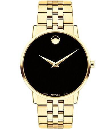 Men's Movado MuseumÂ® Classic 1/20 CT. T.w. Diamond Gold-Tone PVD Watch with Black Dial (Model: 0607625) Product Image