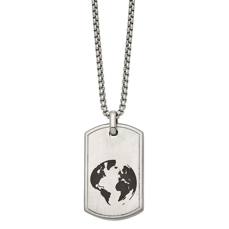 Mens Black Enamel Stainless Steel Earth Dog Tag Necklace Product Image