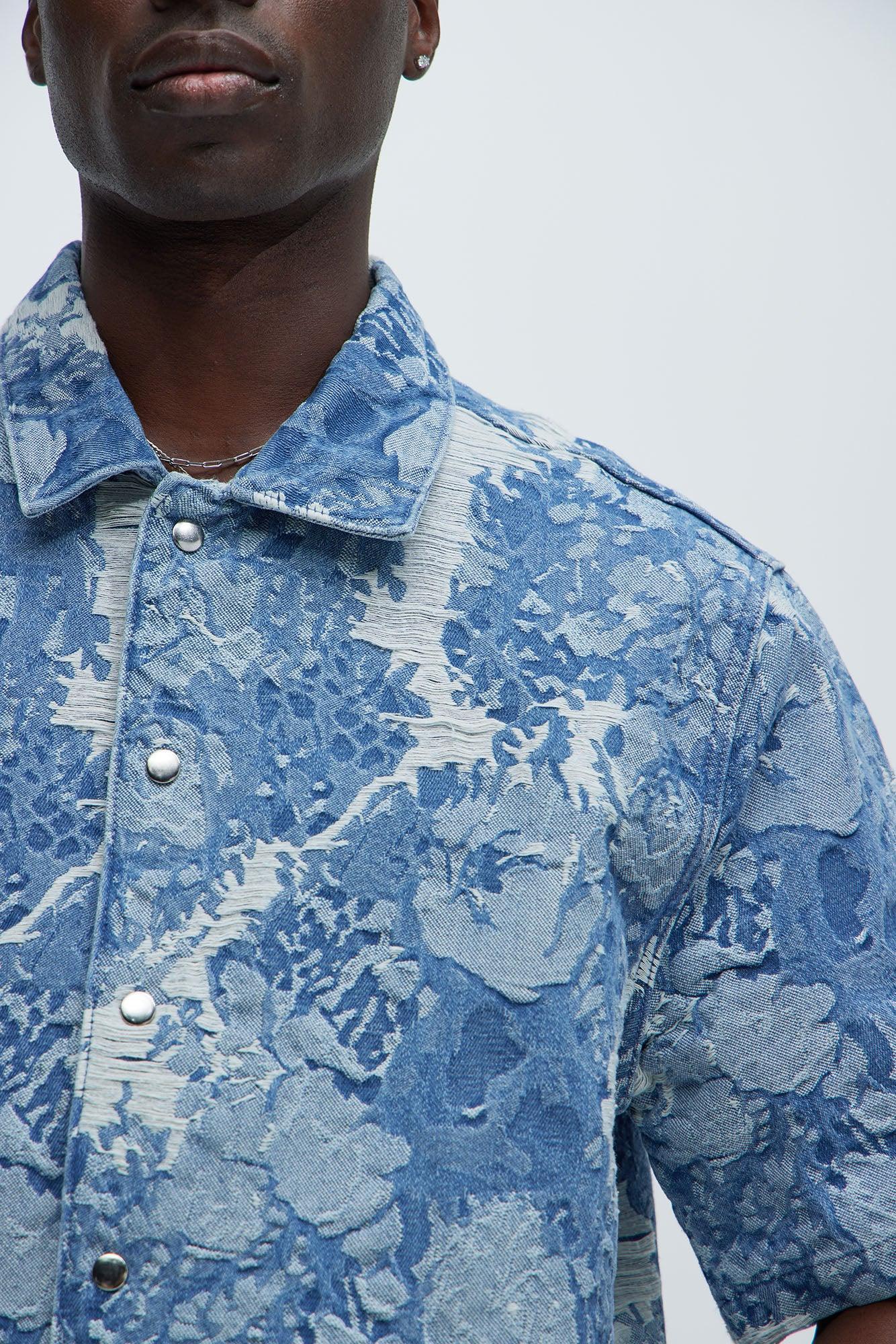 Inspired Jacquard Denim Shirt  - Light Wash Product Image