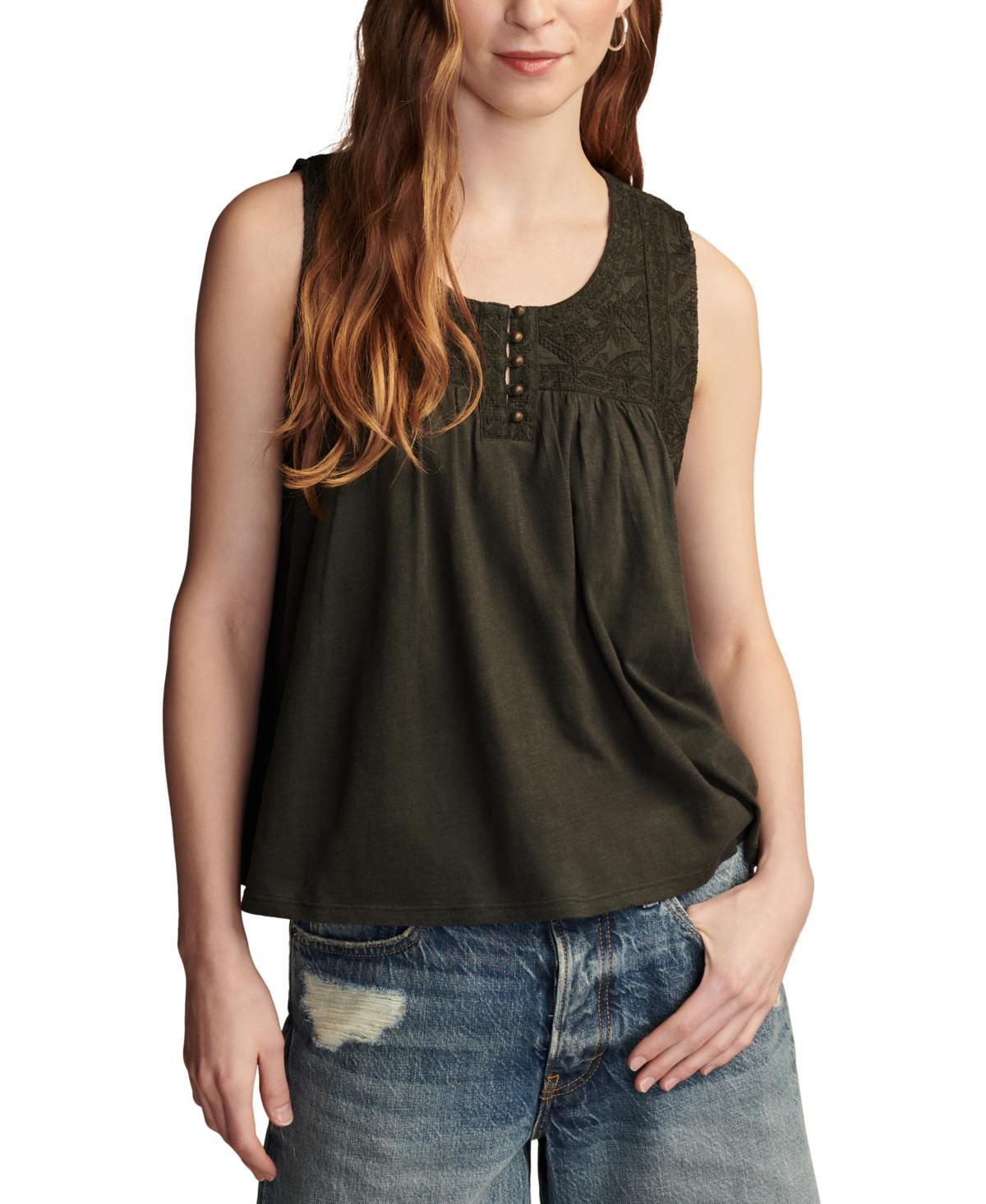 Women's Cotton Embroidered Yoke Sleeveless Top Product Image