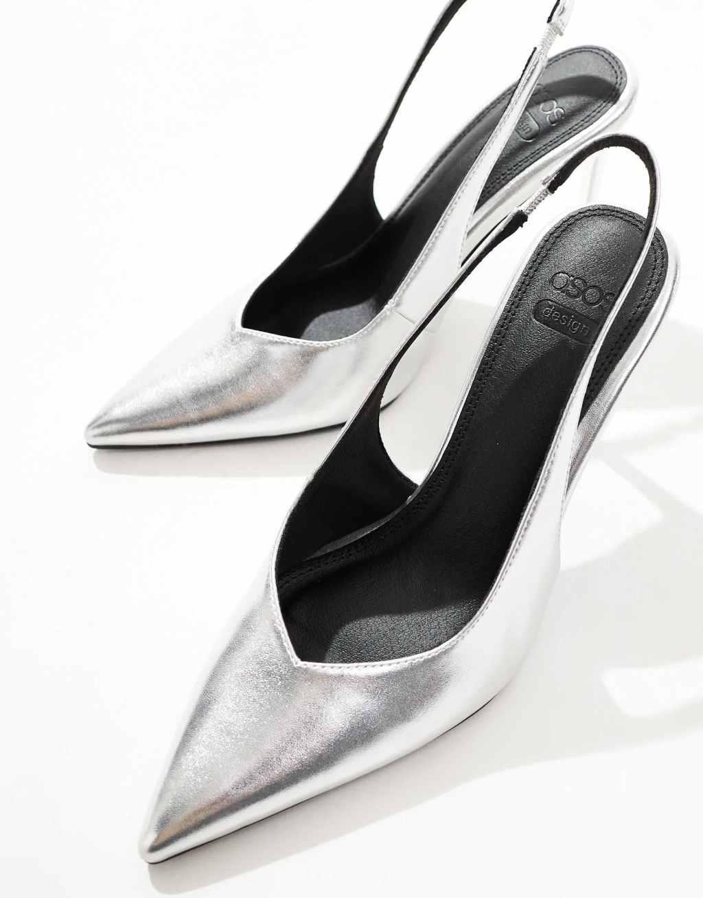 ASOS DESIGN Wide Fit Panther pointed slingback high heel pumps in silver Product Image