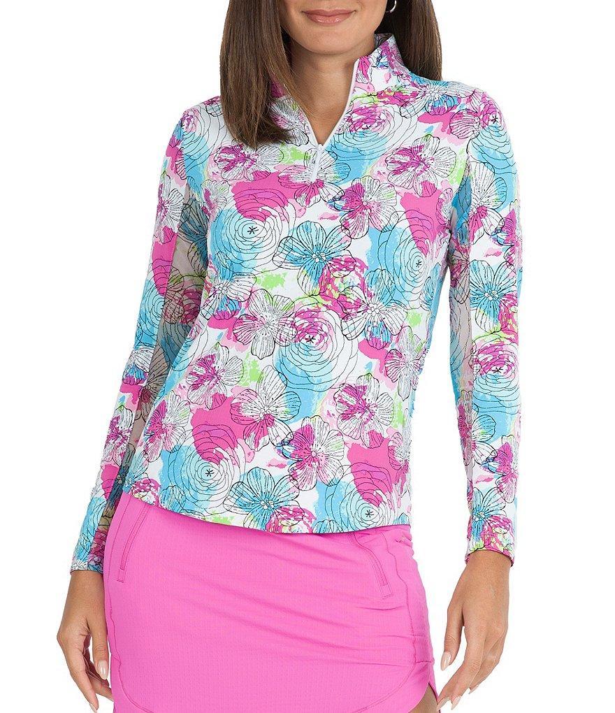 IBKUL Paddy Printed Quarter Zip Mock Neck Long Sleeve Top Product Image