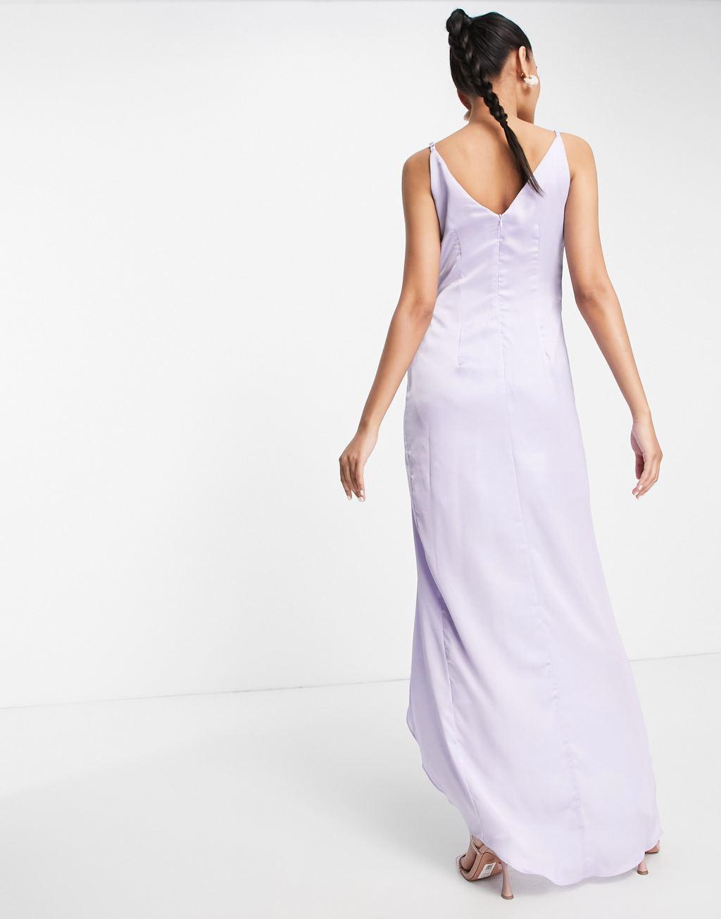 Liquorish Bridesmaid cami strap satin wrap maxi dress in dreamy blue  Product Image