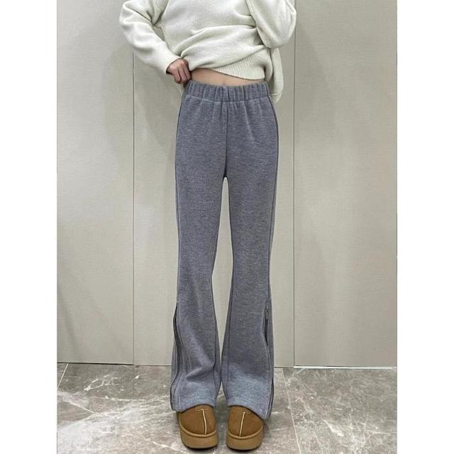 High Rise Plain Straight-Fit Boot-Cut Sweatpants Product Image