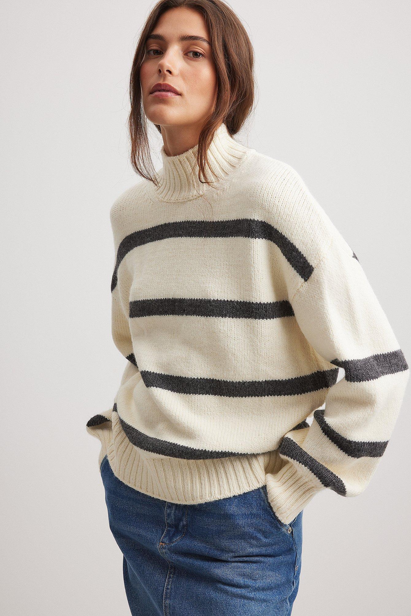 Turtle Neck Knitted Striped Sweater Product Image