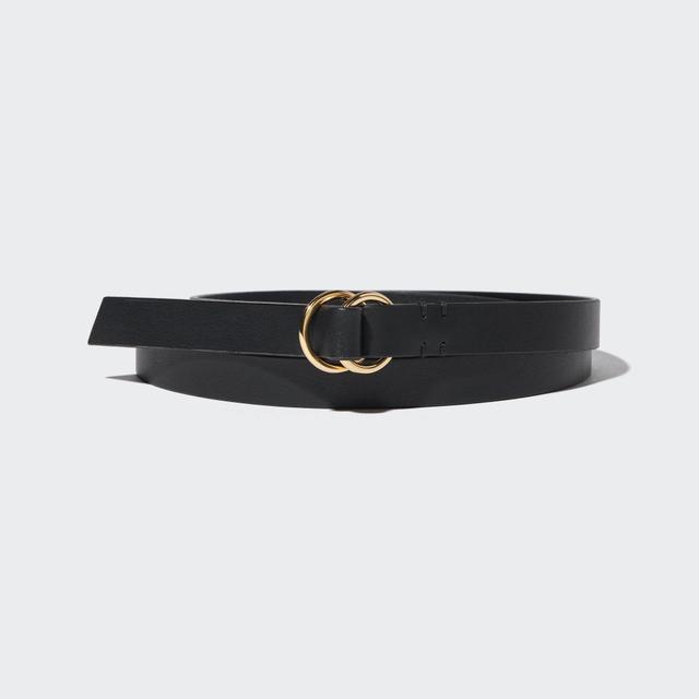 Womens Double Ring Narrow Leather Belt Black One UNIQLO US Product Image