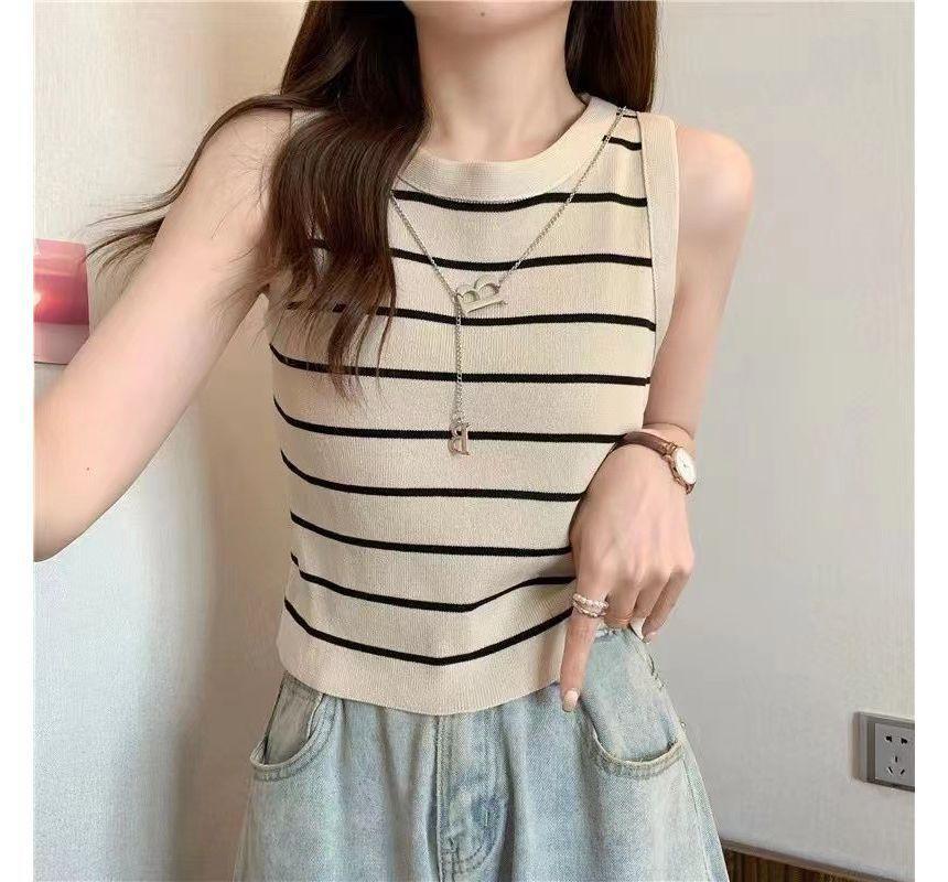 Round Neck Striped Tank Top Product Image