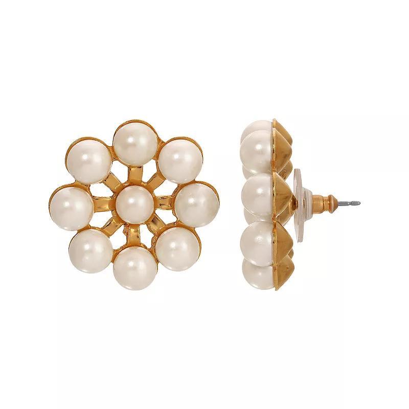 1928 Gold Tone Faux Pearl Round Stud Earrings, Womens, White Product Image