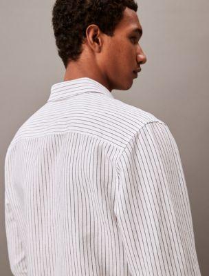 Striped Linen Blend Classic Button-Down Shirt Product Image