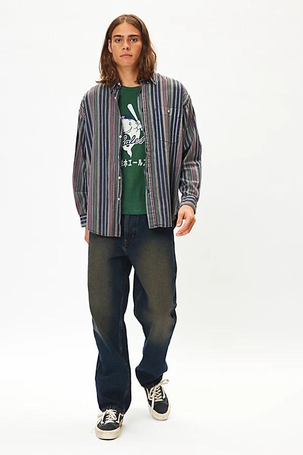 Urban Renewal Remade Overdyed Wide Stripe Button-Down Shirt Mens at Urban Outfitters Product Image